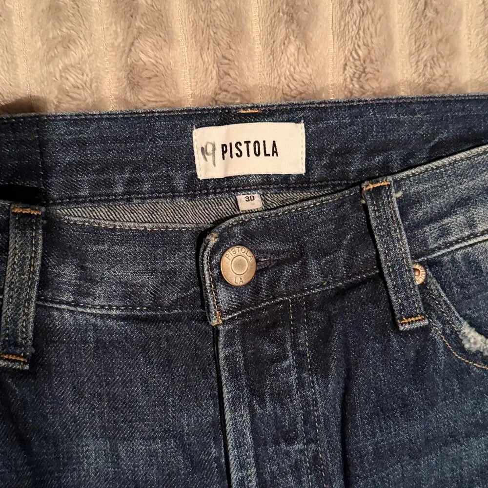 Pistola‎ Lennon High Rise Crop Straight Jeans 30 Blue Distressed Button Fly